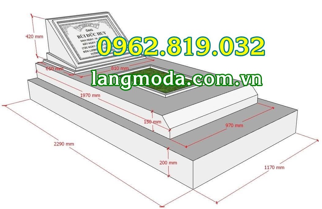 Kích thước mộ đơn - Kích thước mộ tam cấp - Kích thước xây mộ đá đơn