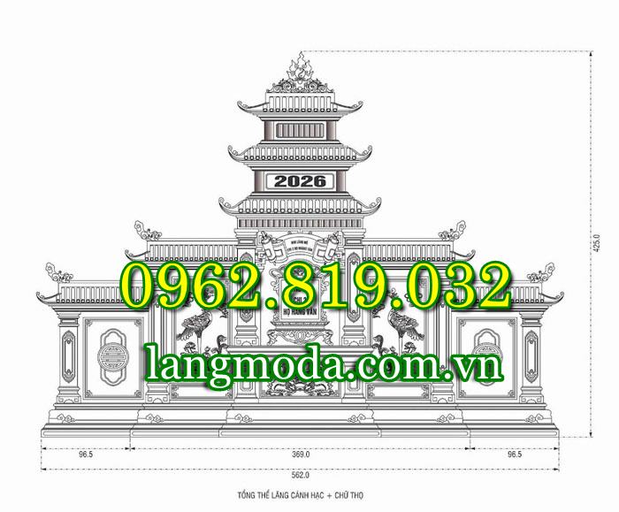 Kích thước long đình đá lớn hai cấp cánh - Kích thước lăng thờ lớn hai cấp cánh 