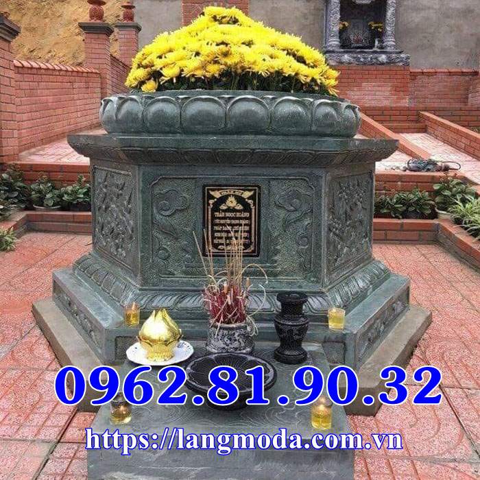 Mẫu tháp mộ lục giác đẹp đá xanh rêu