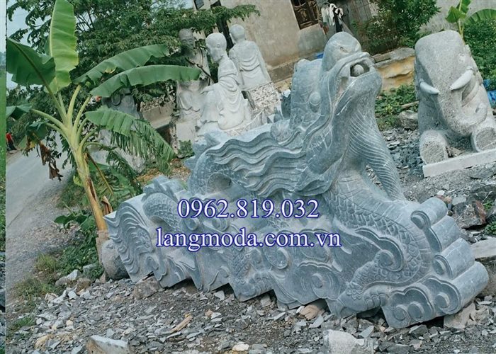 Mẫu lan can rồng mây đá bậc thềm tam cấp nhà thờ họ đình chùa 07