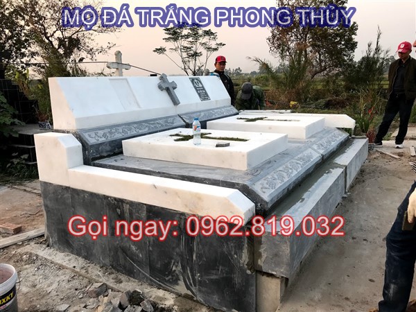 Mẫu lăng mộ đá trắng đẹp phong thủy cho người mệnh Kim và mệnh Thủy