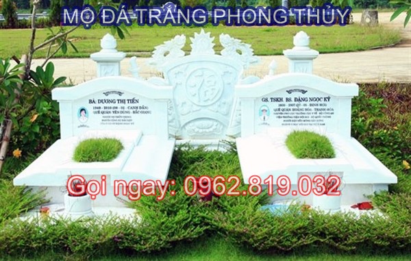 Mẫu lăng mộ đá trắng đẹp phong thủy cho người mệnh Kim và mệnh Thủy