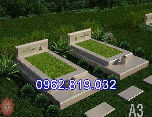 Mẫu mộ đôi đẹp đơn giản để tro cốt cho ông bà cha mẹ bằng đá khối,