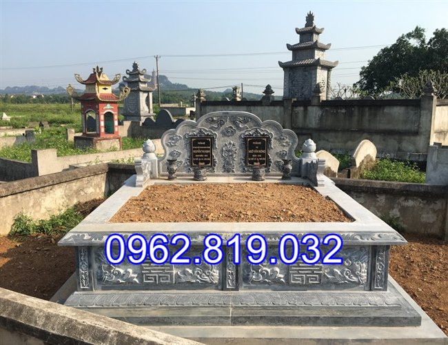 Mẫu mộ đôi đẹp đơn giản để tro cốt cho ông bà cha mẹ bằng đá khối