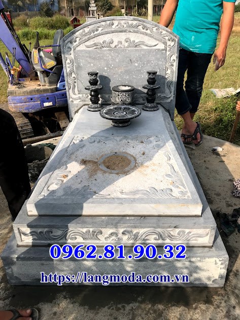 Lắp mẫu mộ đá đẹp kích thước 89*1m33 tai Yên Phong Bắc Ninh; Mộ đá xanh tại Bắc Ninh, 