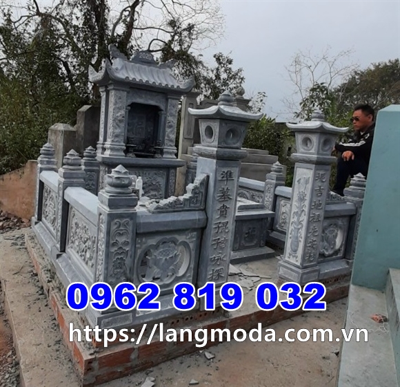Mẫu khu lăng mộ đá mồ mả đẹp bằng đá xanh đen- Xây mả đẹp tại Hưng Yên