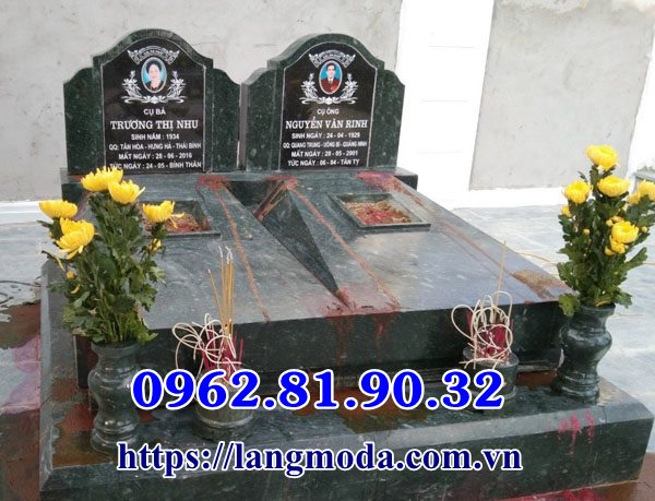 Mẫu mộ đôi đá xanh đơn giản bán tại Quảng Ninh