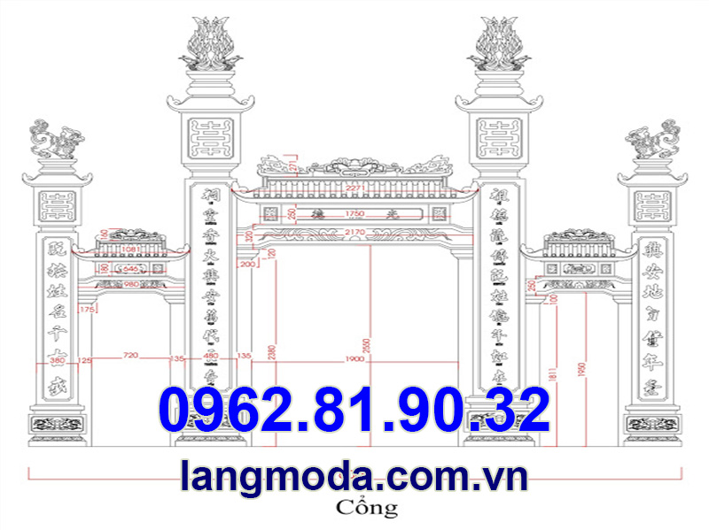 Bản vẽ kích thước cổng đá lắp đặt tại tỉnh Thái Bình