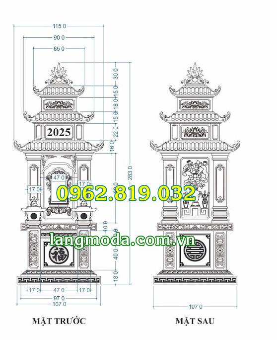 Kích thước xây miếu thờ tro cốt chuẩn phong thủy