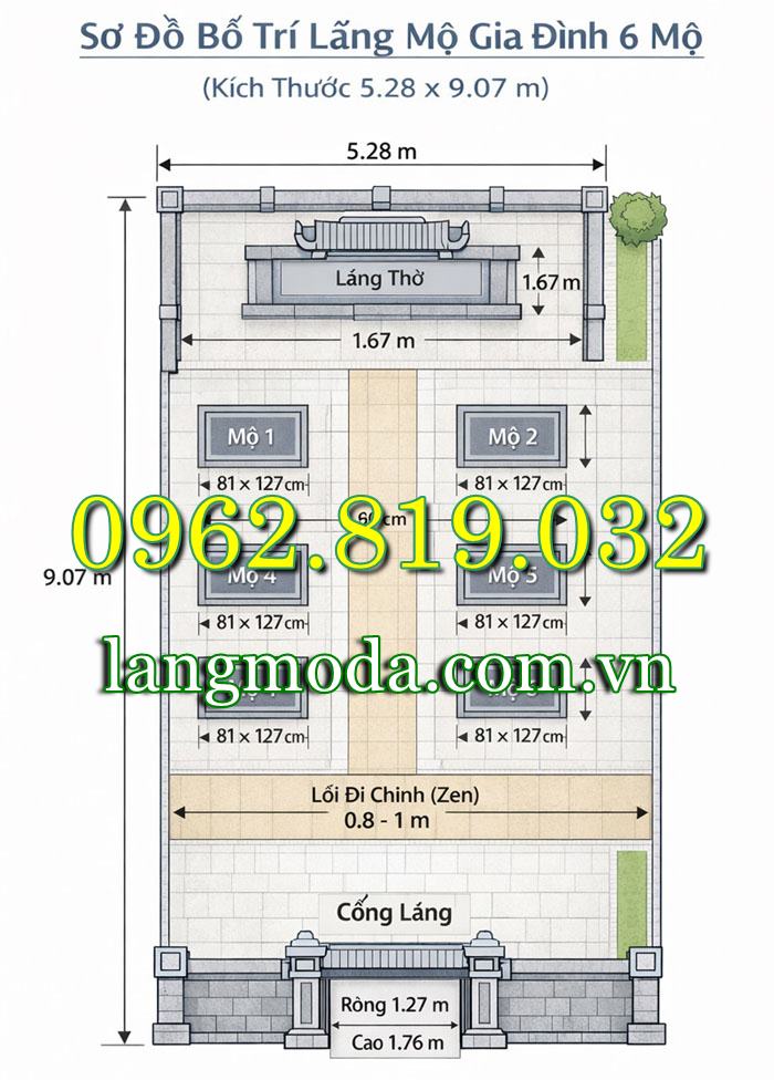 Kích thước lăng mộ gia đình - kích thước nghĩa trang gia đình 