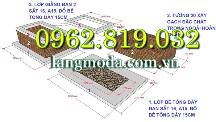 Kích thước móng mộ tam cấp và cách xây móng mộ đá chuẩn