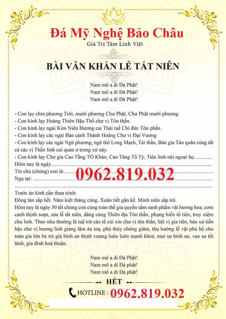 Văn khấn tất niên cuối năm - bài Văn khấn cúng tất niên cuối năm 