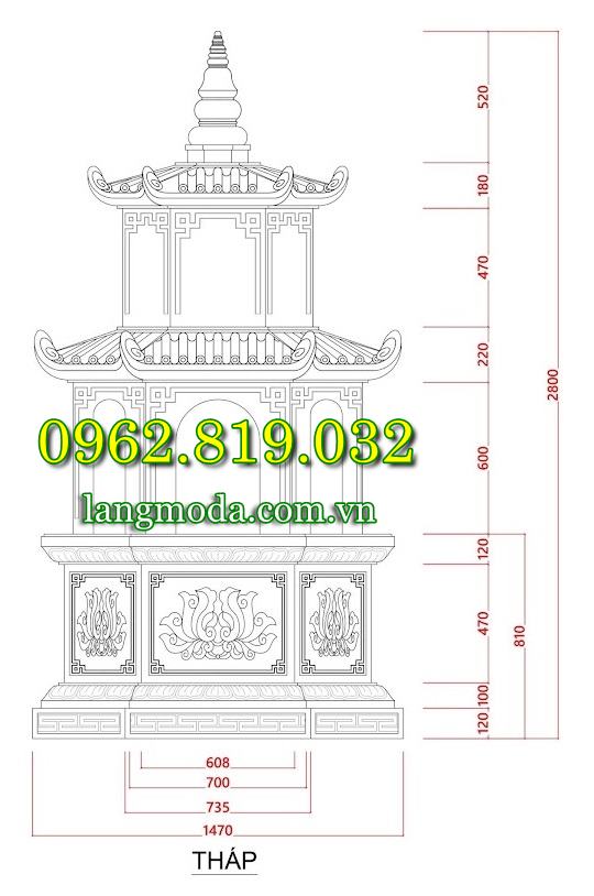 Kích thước mộ tháp đá đựng tro cốt