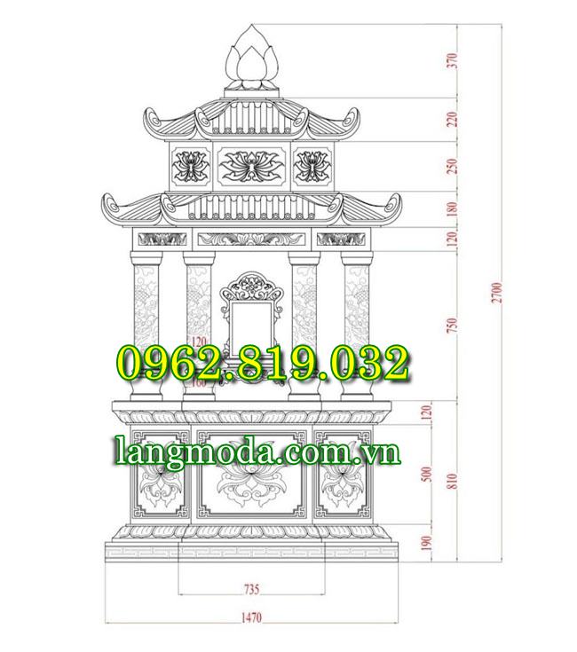 kích thước tháp lục giác đựng tro cốt 