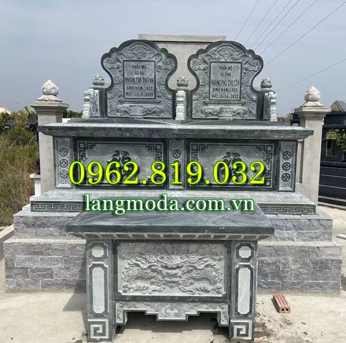 Mẫu mộ đôi để tro cốt bằng đá với thiết kế hai phần liền nhau
